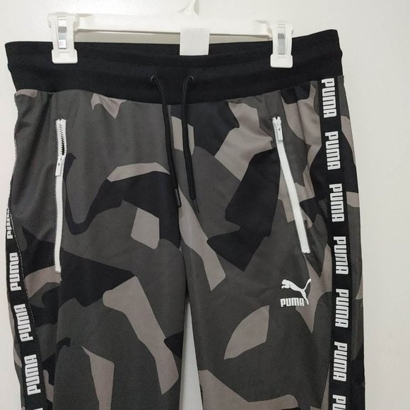 Puma Gray Camo print track pants stretch waist band zip pockets (M) - Picture 2 of 8